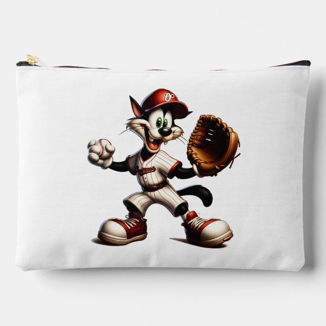 Goofy Cat Baseball Pitcher Winds Up Accessory Pouch (Front)
