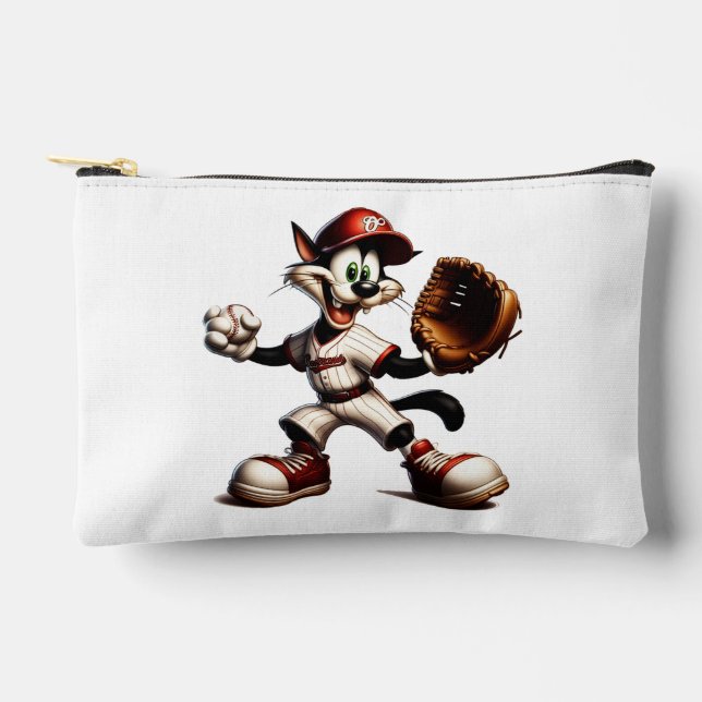 Goofy Cat Baseball Pitcher Winds Up Accessory Pouch (Front)