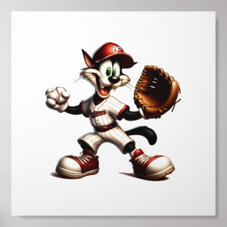 Goofy Cat Baseball Pitcher Winds Up Acrylic Photo Tile