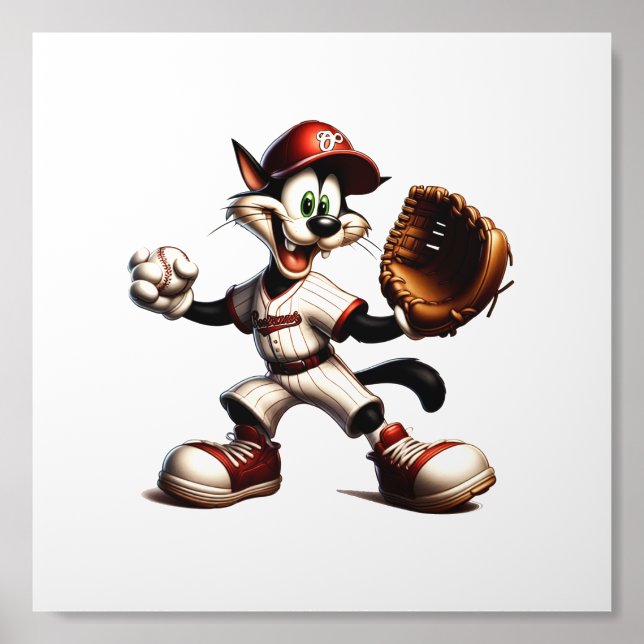 Goofy Cat Baseball Pitcher Winds Up Acrylic Photo Tile (Front Set)