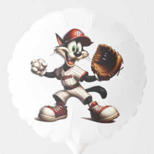 Goofy Cat Baseball Pitcher Winds Up Balloon
