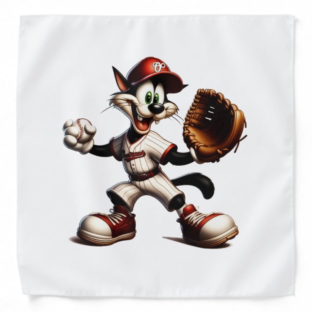 Goofy Cat Baseball Pitcher Winds Up Bandana (Front)