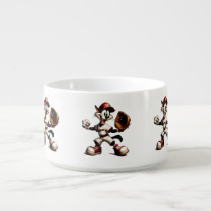 Goofy Cat Baseball Pitcher Winds Up Bowl