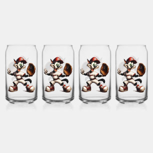 Goofy Cat Baseball Pitcher Winds Up Can Glass