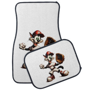Goofy Cat Baseball Pitcher Winds Up Car Floor Mat