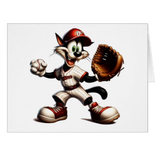 Goofy Cat Baseball Pitcher Winds Up Cards