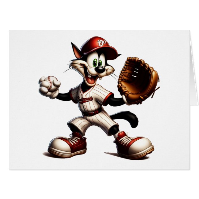 Goofy Cat Baseball Pitcher Winds Up Cards (Front Horizontal)