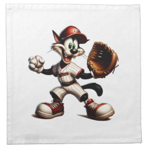 Goofy Cat Baseball Pitcher Winds Up Cloth Napkin
