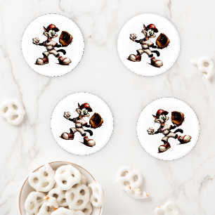 Goofy Cat Baseball Pitcher Winds Up Coaster Set