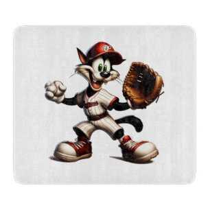 Goofy Cat Baseball Pitcher Winds Up Cutting Board