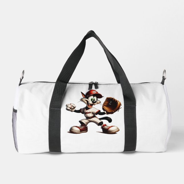 Goofy Cat Baseball Pitcher Winds Up Duffle Bag (Back)