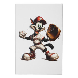 Goofy Cat Baseball Pitcher Winds Up Faux Canvas Print