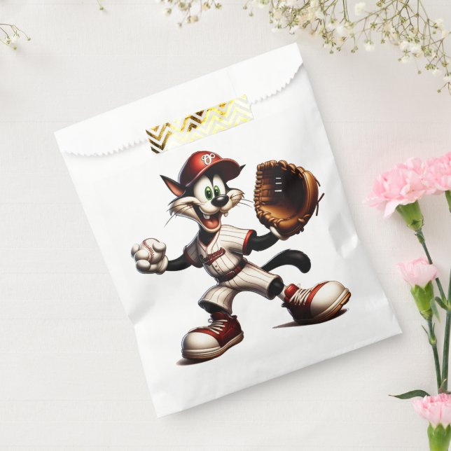 Goofy Cat Baseball Pitcher Winds Up Favor Bag (Sealed)