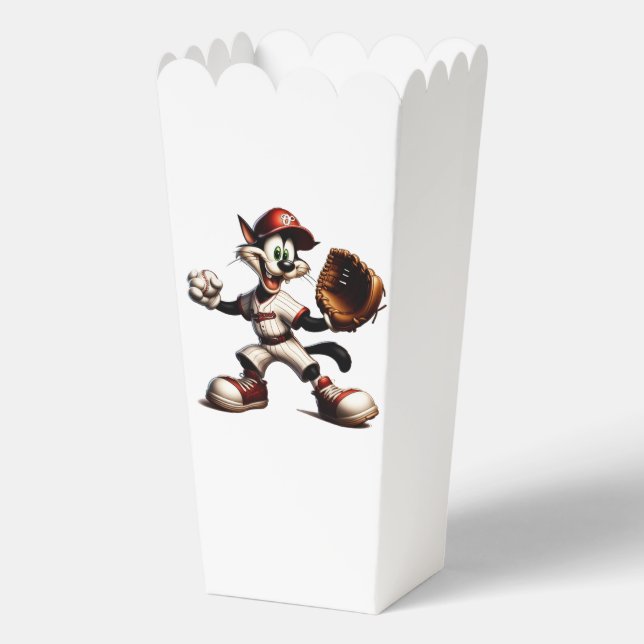 Goofy Cat Baseball Pitcher Winds Up Favor Boxes (Front)