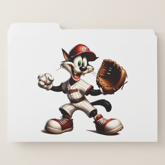 Goofy Cat Baseball Pitcher Winds Up File Folder (Front Left)