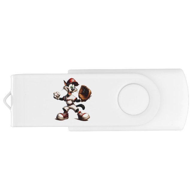 Goofy Cat Baseball Pitcher Winds Up Flash Drive (Back)