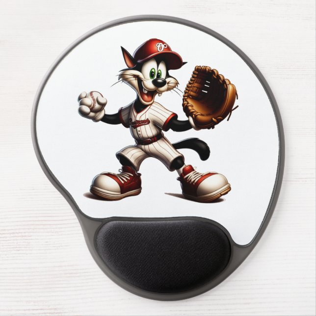 Goofy Cat Baseball Pitcher Winds Up Gel Mouse Pad (Front)