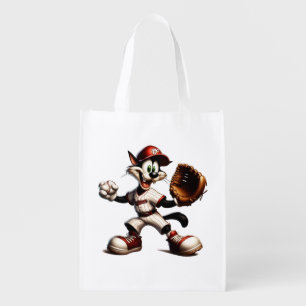 Goofy Cat Baseball Pitcher Winds Up Grocery Bag