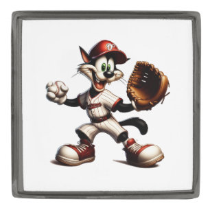 Goofy Cat Baseball Pitcher Winds Up Gunmetal Finish Lapel Pin