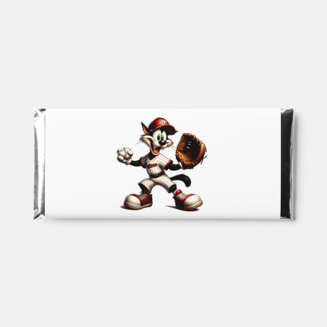 Goofy Cat Baseball Pitcher Winds Up Hershey Bar Favors (Front)