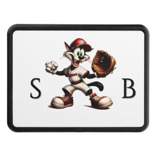 Goofy Cat Baseball Pitcher Winds Up Hitch Cover