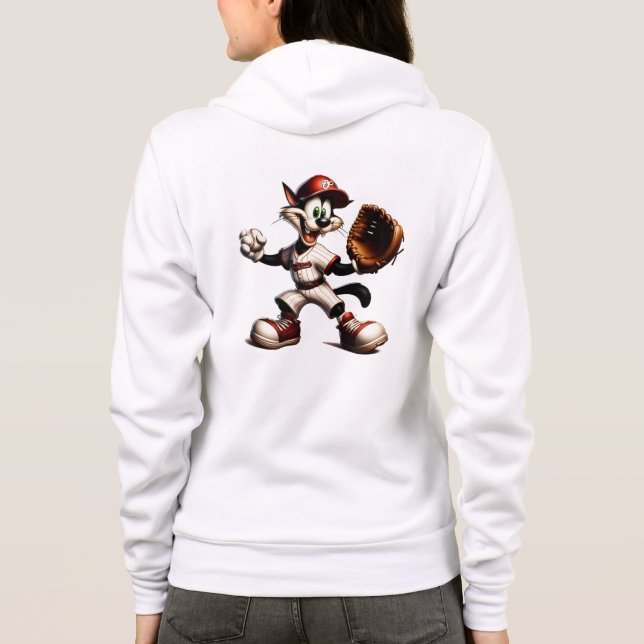 Goofy Cat Baseball Pitcher Winds Up Hoodie (Back)