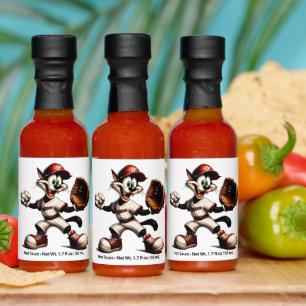 Goofy Cat Baseball Pitcher Winds Up Hot Sauces