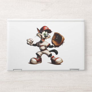 Goofy Cat Baseball Pitcher Winds Up HP Laptop Skin