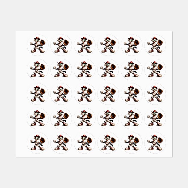Goofy Cat Baseball Pitcher Winds Up Labels (Sheet)