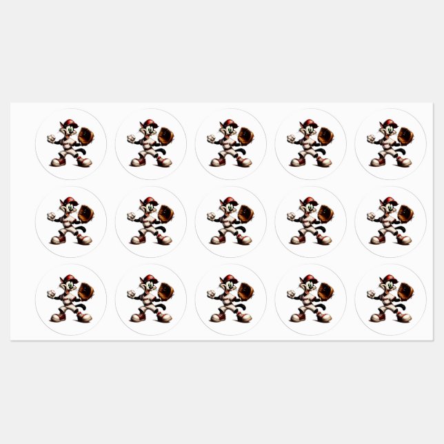 Goofy Cat Baseball Pitcher Winds Up Labels (Sheet)