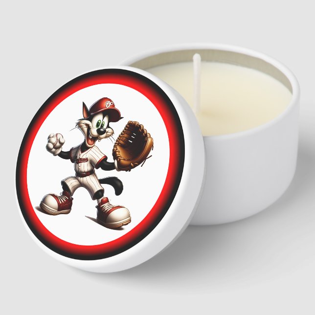Goofy Cat Baseball Pitcher Winds Up Mini Candle Favors (Corner)