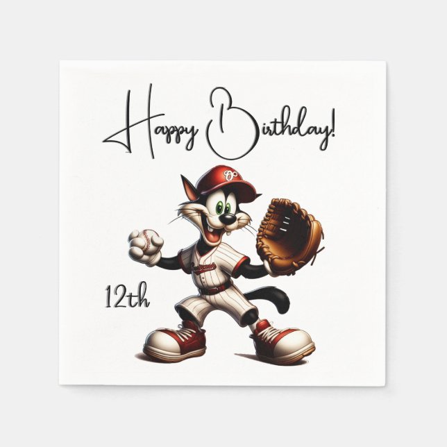 Goofy Cat Baseball Pitcher Winds Up Napkins (Front)