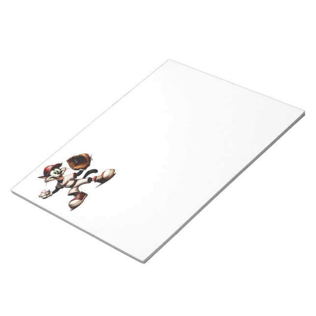 Goofy Cat Baseball Pitcher Winds Up Notepad (Angled)