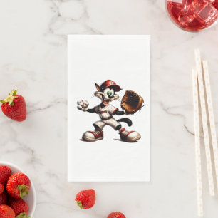 Goofy Cat Baseball Pitcher Winds Up Paper Guest Towels