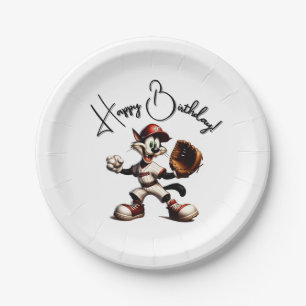 Goofy Cat Baseball Pitcher Winds Up Paper Plates