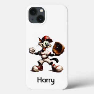 Goofy Cat Baseball Pitcher Winds Up Personal iPhone 13 Case