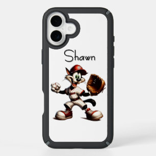 Goofy Cat Baseball Pitcher Winds Up Personal Text iPhone 16 Plus Case