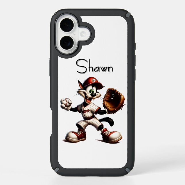 Goofy Cat Baseball Pitcher Winds Up Personal Text Speck iPhone Case (Front)