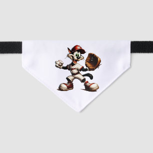 Goofy Cat Baseball Pitcher Winds Up Pet Bandana Collar