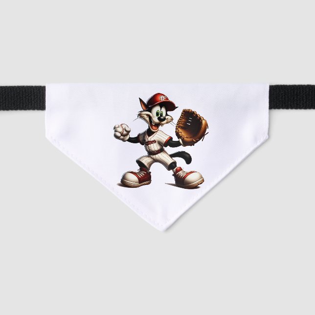 Goofy Cat Baseball Pitcher Winds Up Pet Bandana Collar (Front)