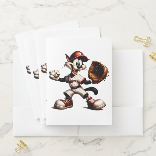 Goofy Cat Baseball Pitcher Winds Up Pocket Folder (In Situ)
