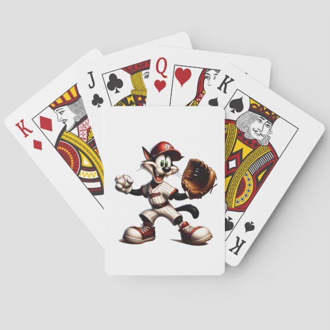 Goofy Cat Baseball Pitcher Winds Up Poker Cards (Back)