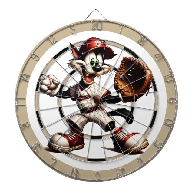  Goofy Cat Baseball Pitcher Winds Up Regulation Dart Board (Front)