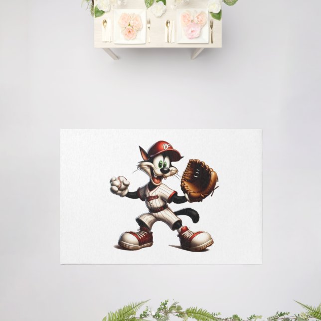 Goofy Cat Baseball Pitcher Winds Up Rug (Insitu (Wedding))