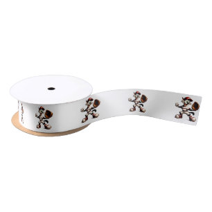 Goofy Cat Baseball Pitcher Winds Up Satin Ribbon