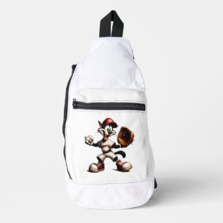 Goofy Cat Baseball Pitcher Winds Up Sling Bag
