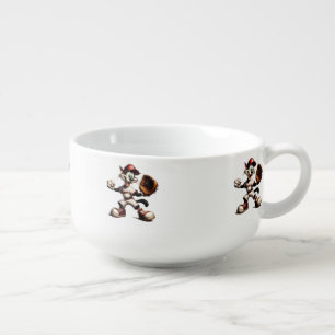 Goofy Cat Baseball Pitcher Winds Up Soup Mug