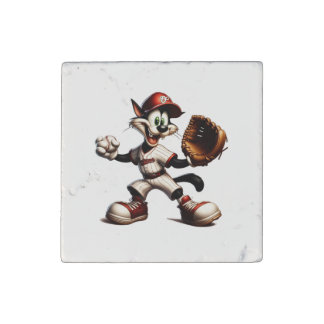 Goofy Cat Baseball Pitcher Winds Up Stone Magnet
