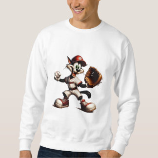 Goofy Cat Baseball Pitcher Winds Up Sweatshirt