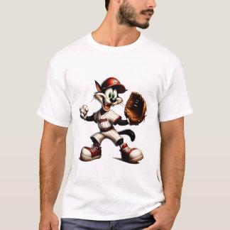 Goofy Cat Baseball Pitcher Winds Up T-Shirt